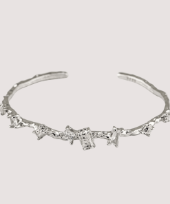 Sterling Silver Woodland Bangle - Craggy Texture & Crystal Sprinkles