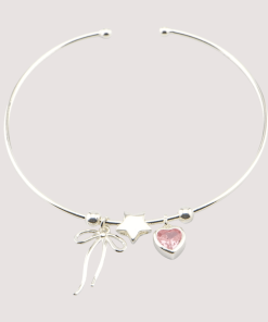 Sterling Silver Open-Cuff Bangle - Heart Star and Bow Charms